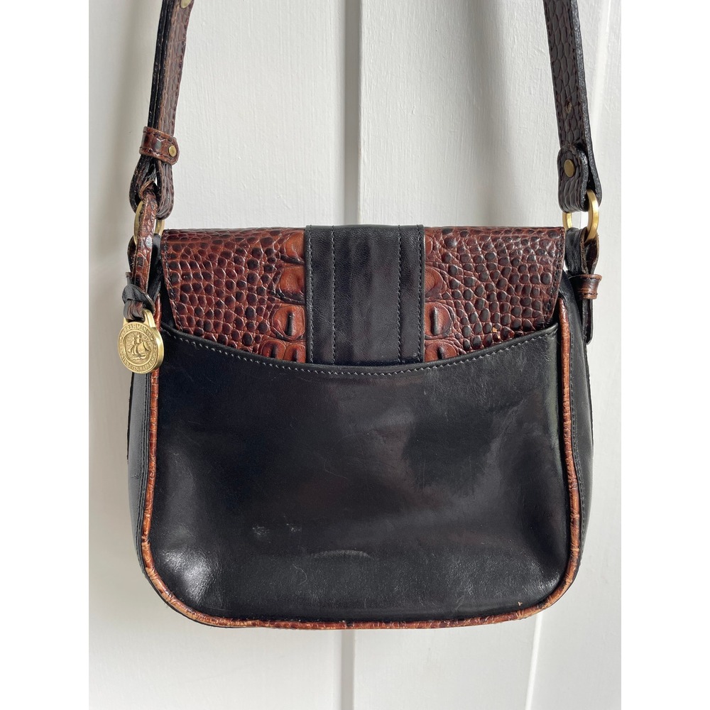 Vintage Brahmin Fairhaven Mass USA Black Brown Croc Embossed Leather Crossbody - Picture 7 of 11
